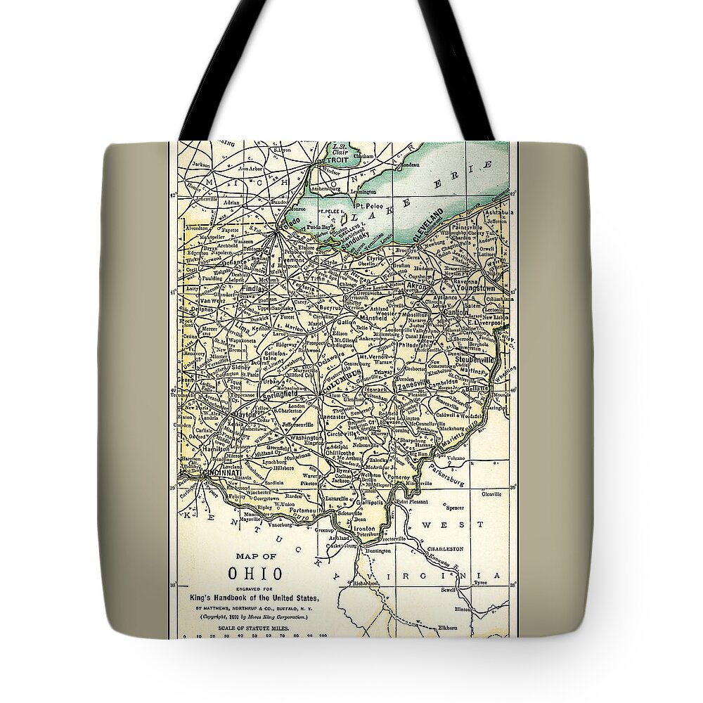 Map Tote Bag featuring the photograph Ohio Antique Map 1891 by Phil Cardamone