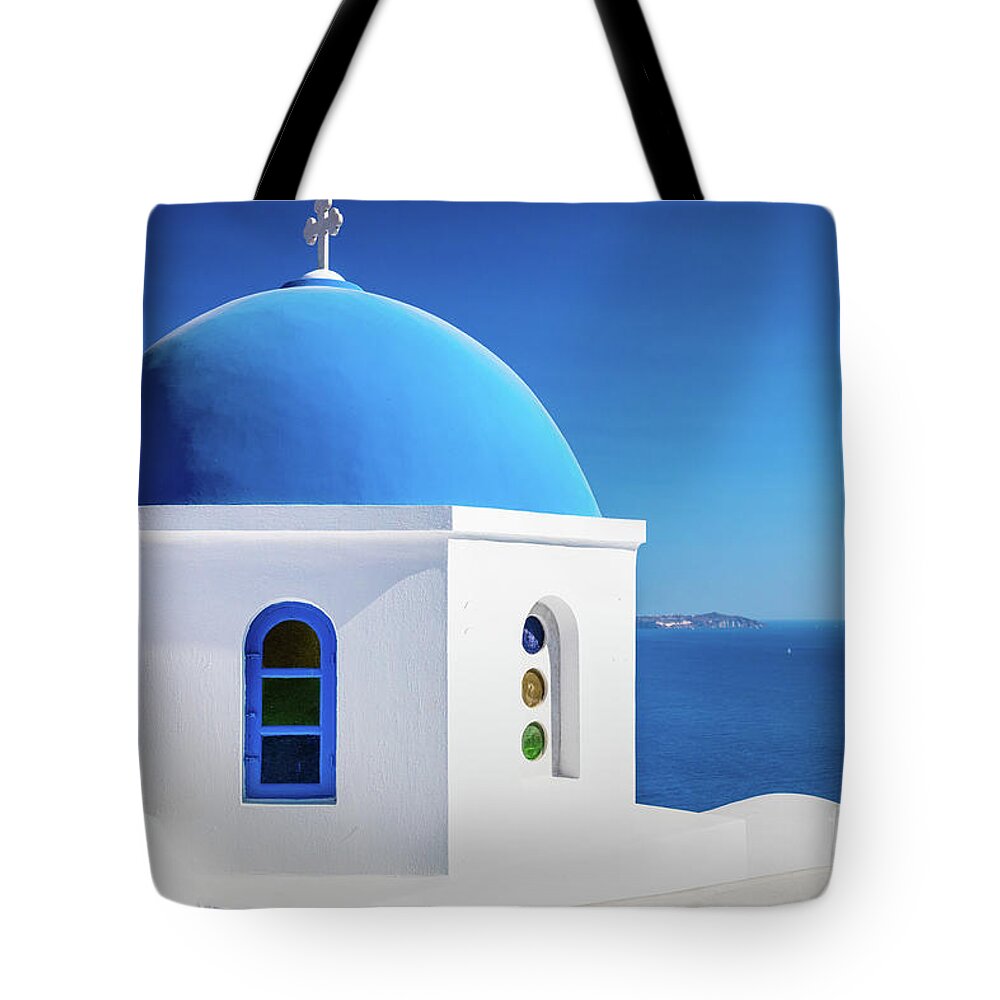 Aegean Sea Tote Bag featuring the photograph Oia Chapel by Inge Johnsson