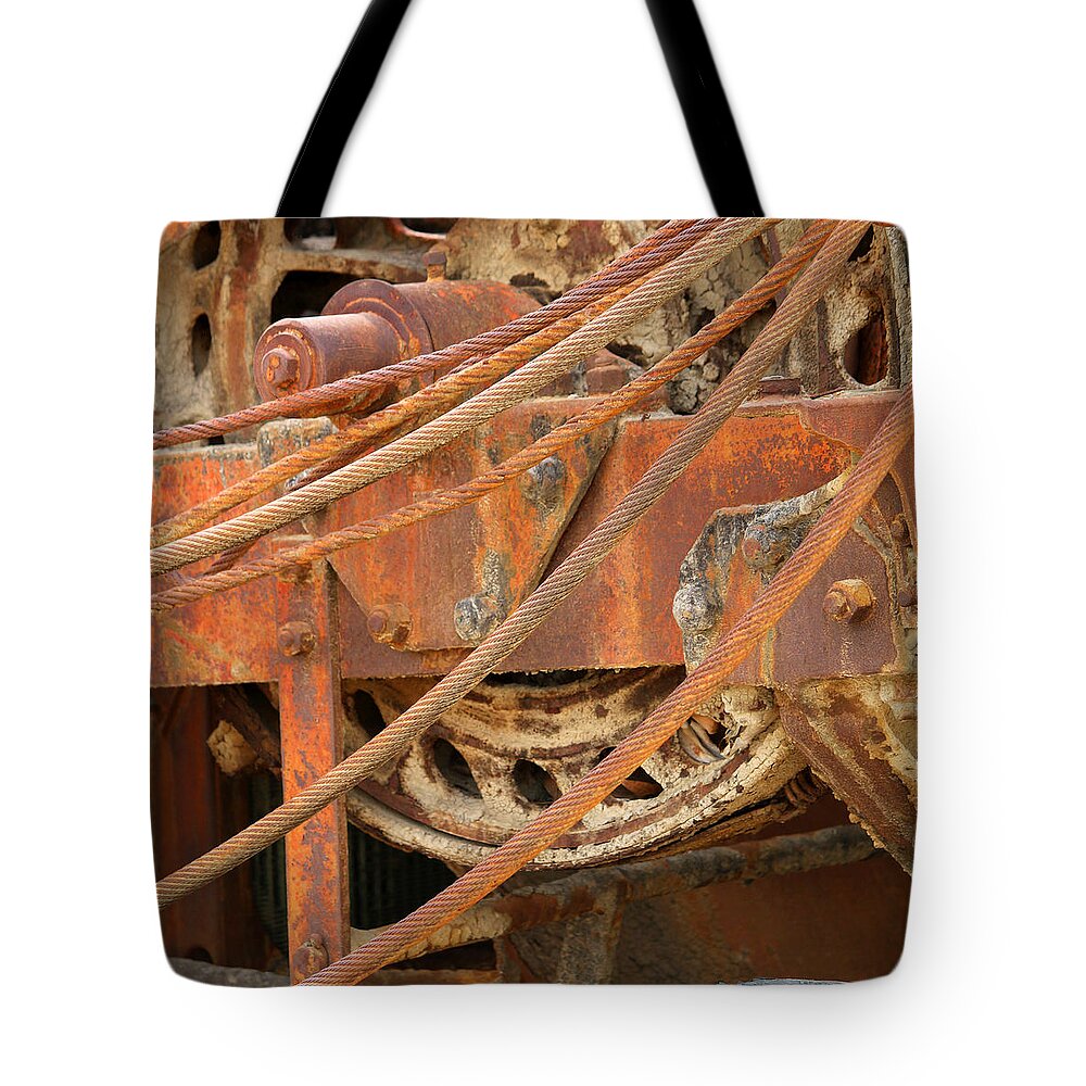 Industry Tote Bag featuring the photograph Oil Production Rig by Art Block Collections