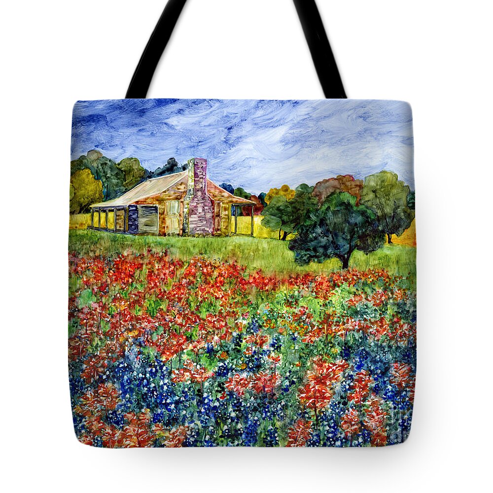 Bluebonnet Tote Bag featuring the painting Old Baylor Park by Hailey E Herrera