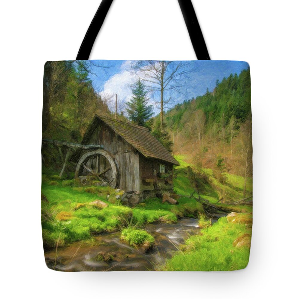 Landscape Tote Bag featuring the painting Old Black Forest Mill by Dean Wittle