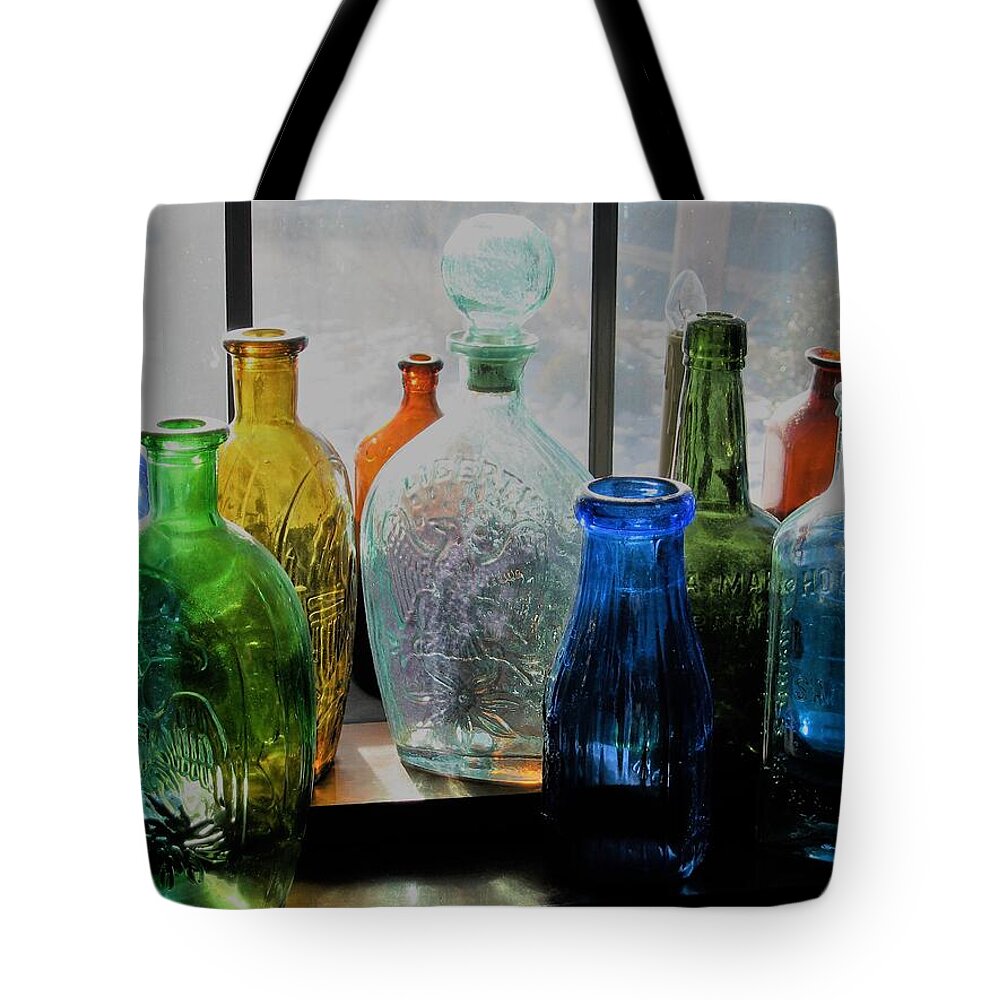 Color Tote Bag featuring the photograph Old Bottles by John Scates