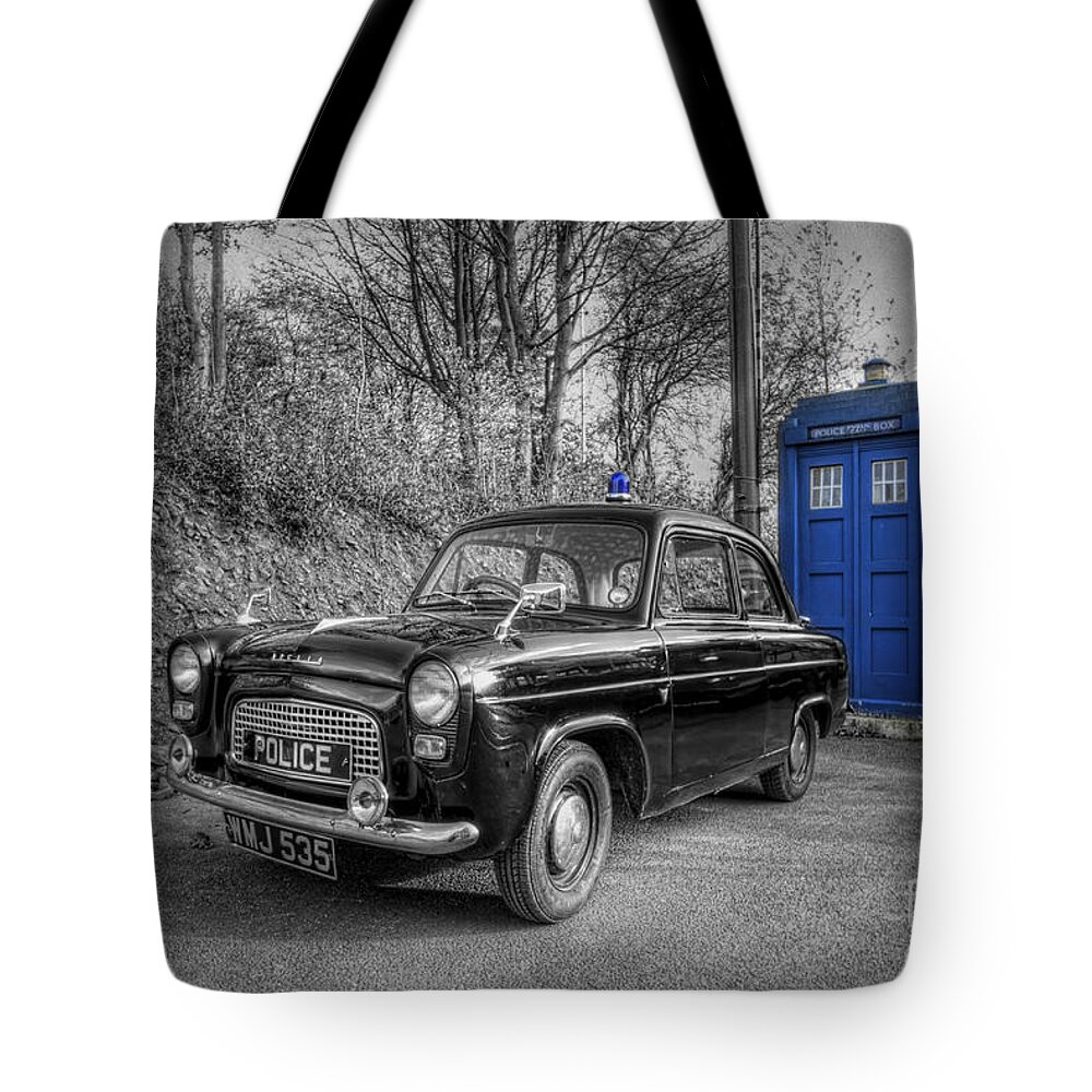 Art Tote Bag featuring the photograph Old British Police Car And Tardis by Yhun Suarez