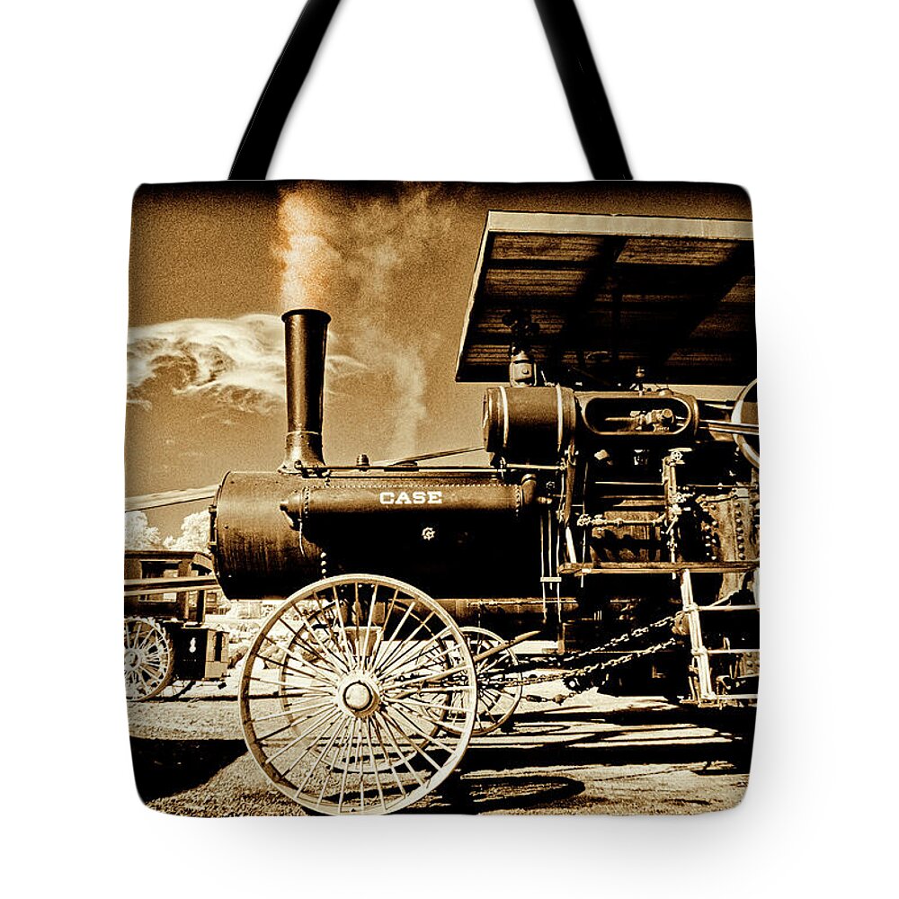 Tractors Tote Bag featuring the photograph Old Case Powering a Sawmill by Paul W Faust - Impressions of Light