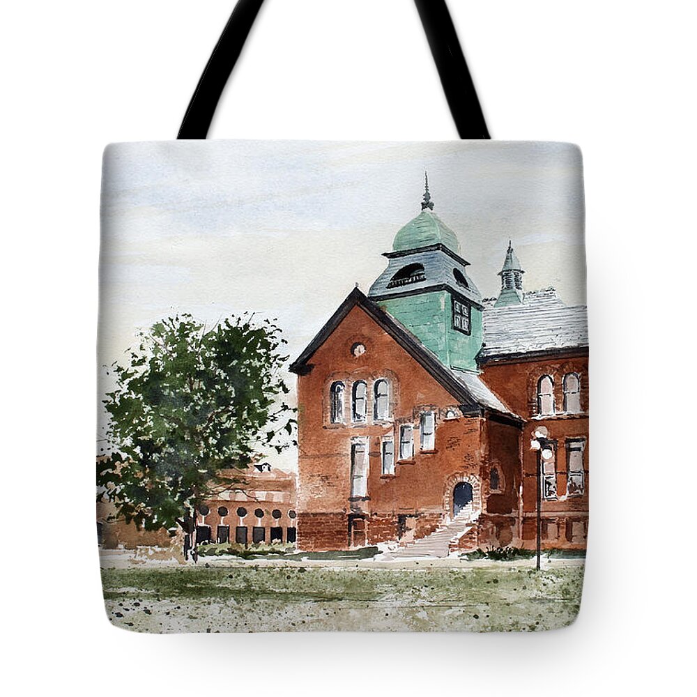 Old Central On The Oklahoma State University Campus. Tote Bag featuring the painting Oklahoma State University Old Central by Monte Toon