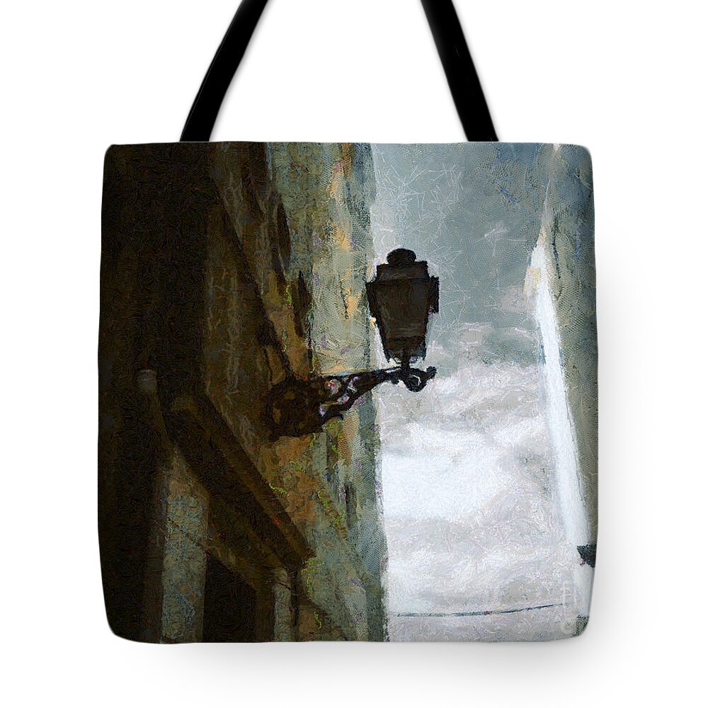 Painting Tote Bag featuring the painting Old City Street by Dimitar Hristov