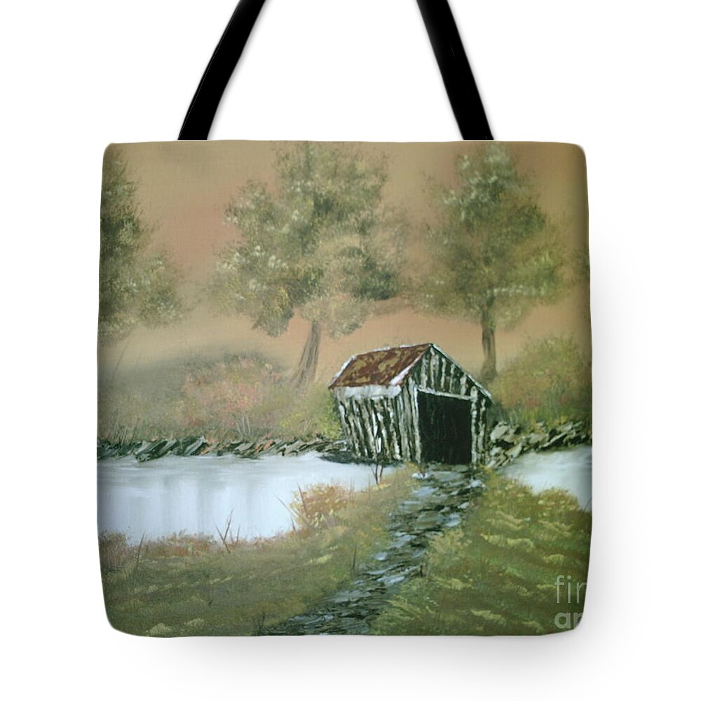 Landscape Tote Bag featuring the painting Old Covered Bridge by Jim Saltis