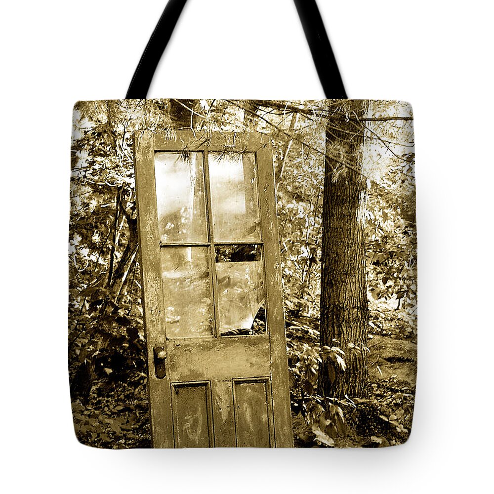 Broken Glass Tote Bag featuring the photograph Old Door by Linda McRae