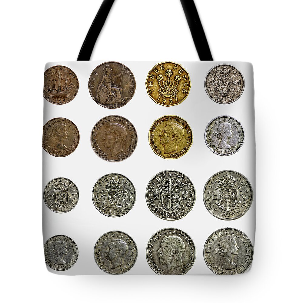Silver Tote Bag featuring the photograph Old English Coins by Rick Deacon