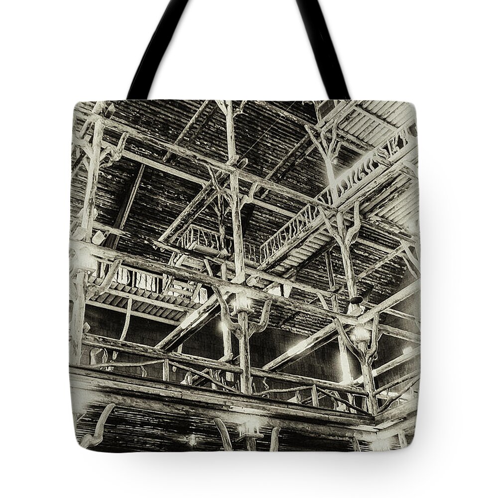Yellowstone National Park Tote Bag featuring the photograph Old Faithful Inn Interior 4 by Bob Phillips