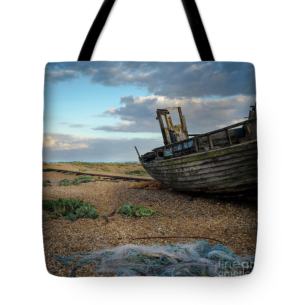Sea Tote Bag featuring the photograph Old Fishing Boat, Dungeness by Perry Rodriguez