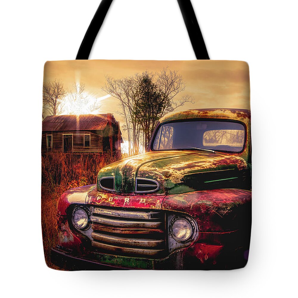 1948 Tote Bag featuring the photograph Old Ford Pickup Truck in Sunset Golds by Debra and Dave Vanderlaan