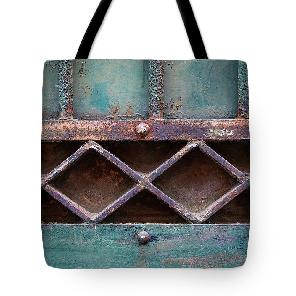 Gate Tote Bag featuring the photograph Old gate geometric detail by Elena Elisseeva
