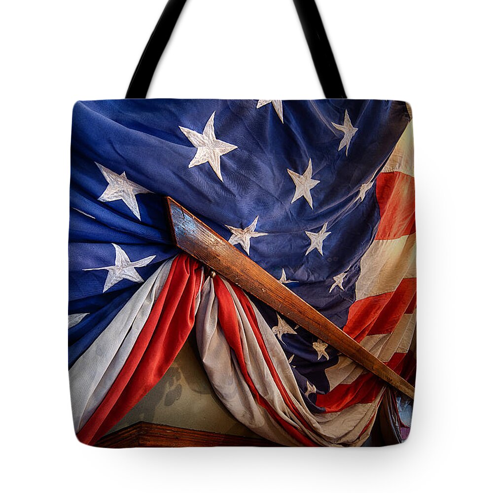 Handrail Tote Bag featuring the photograph Old Glory On The Handrail by Dick Pratt