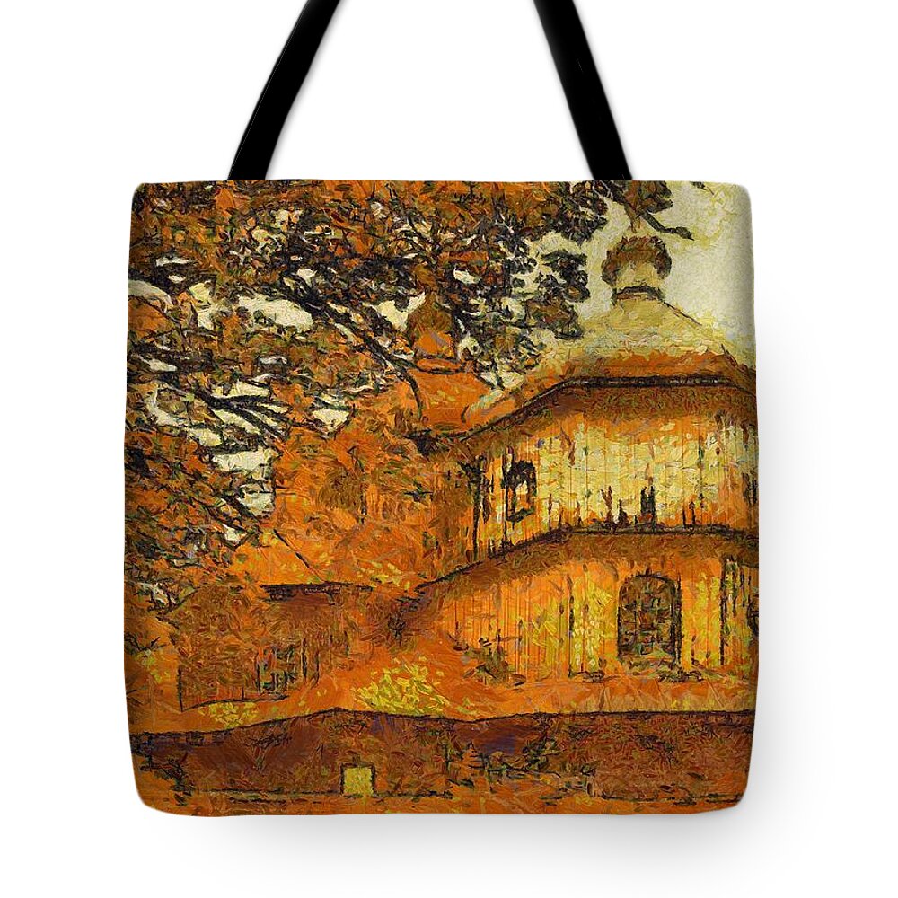 Poland Tote Bag featuring the painting Old Greek Orthodox Church in Poland by Maciek Froncisz