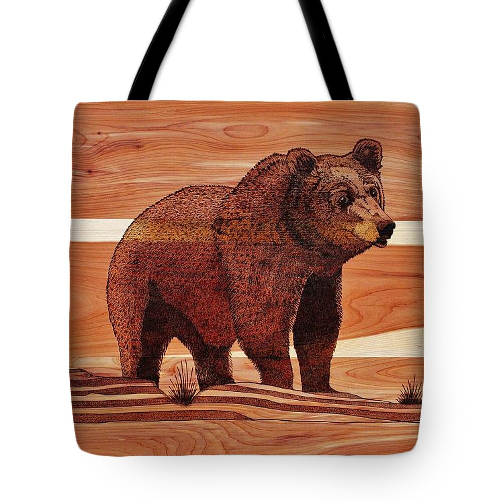 Wildlife Scene Tote Bag featuring the pyrography Old Griz by Jack Harries