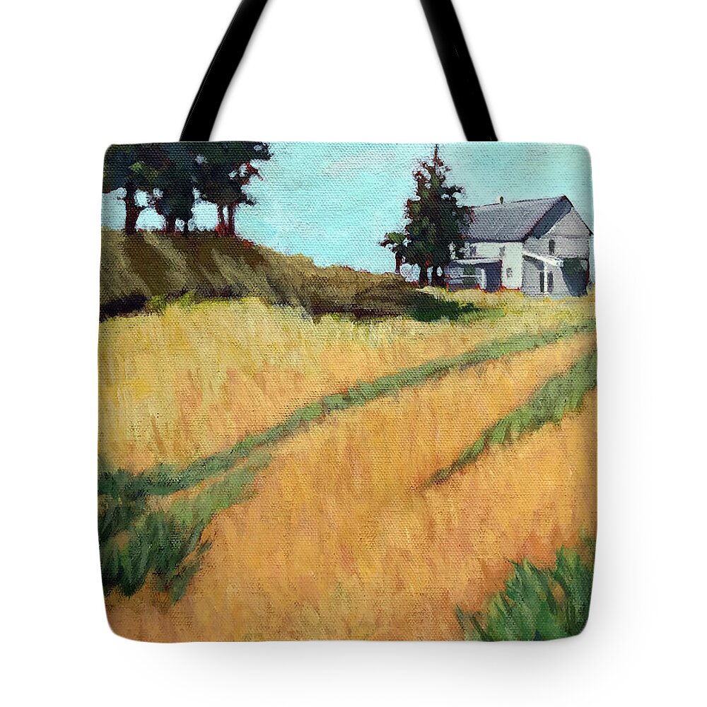 Landscape Tote Bag featuring the painting Old House on the Hill by Linda Apple
