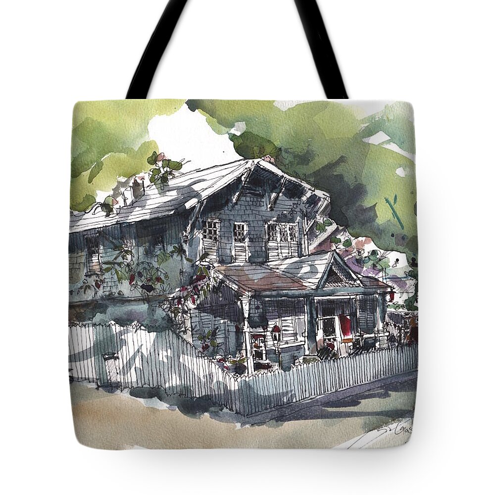 Tampa Tote Bag featuring the painting Old Hyde Parke Board House by Gaston McKenzie