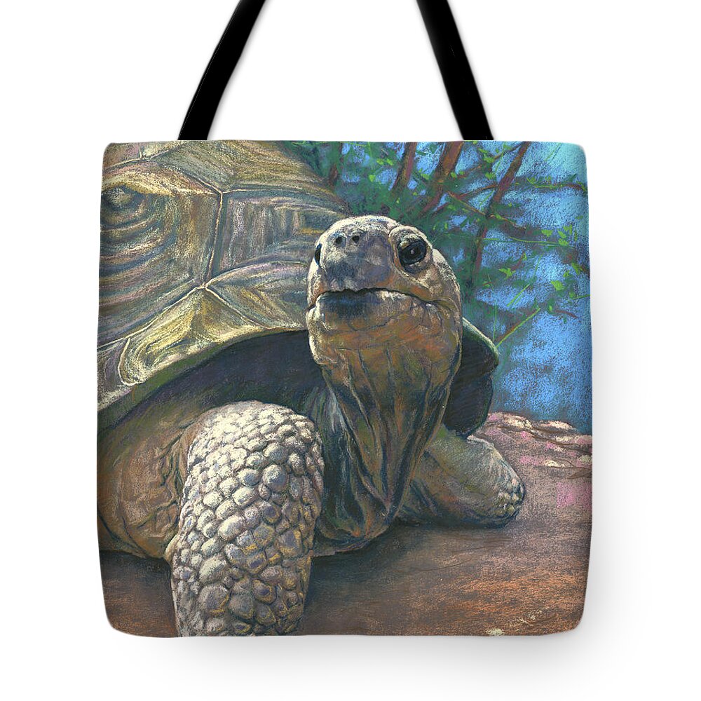 Animals Tote Bag featuring the pastel Old Man Tortoise by Rita Kirkman
