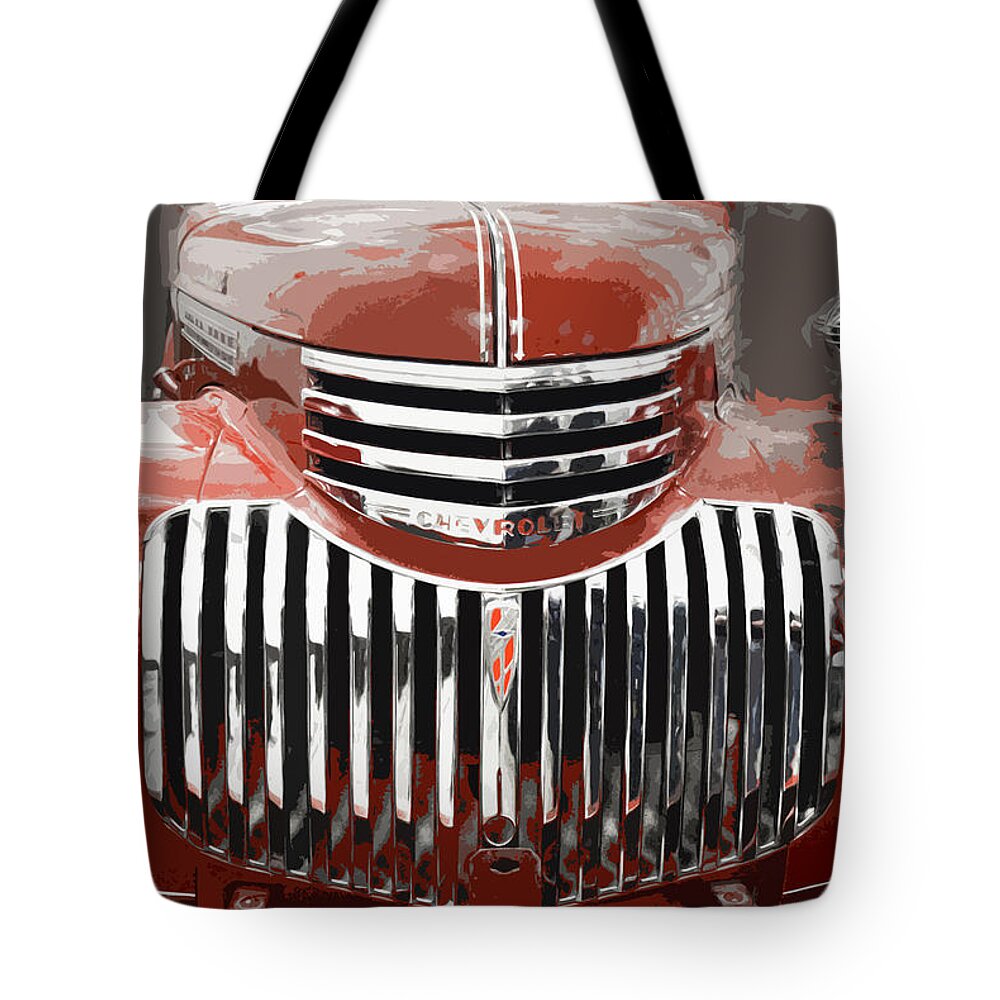 Red Tote Bag featuring the photograph Old Red Chev by Ellery Russell