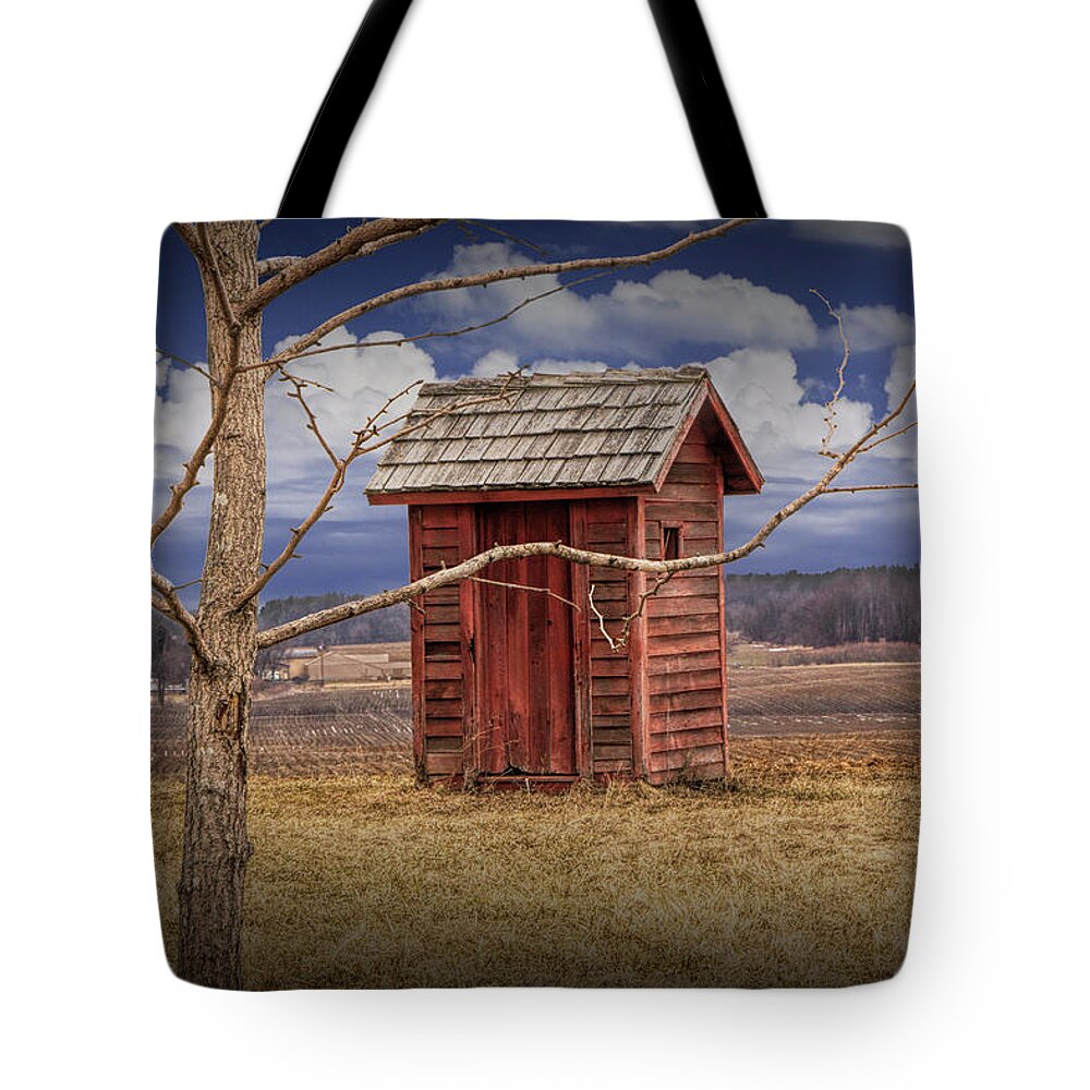 Outhouse Tote Bag featuring the photograph Old Rustic Wooden Outhouse in West Michigan by Randall Nyhof