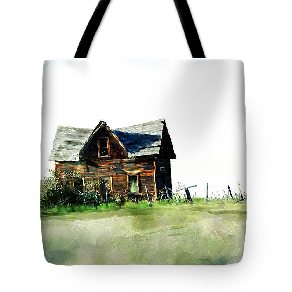 Abandoned Tote Bag featuring the digital art Old sagging house by Debra Baldwin