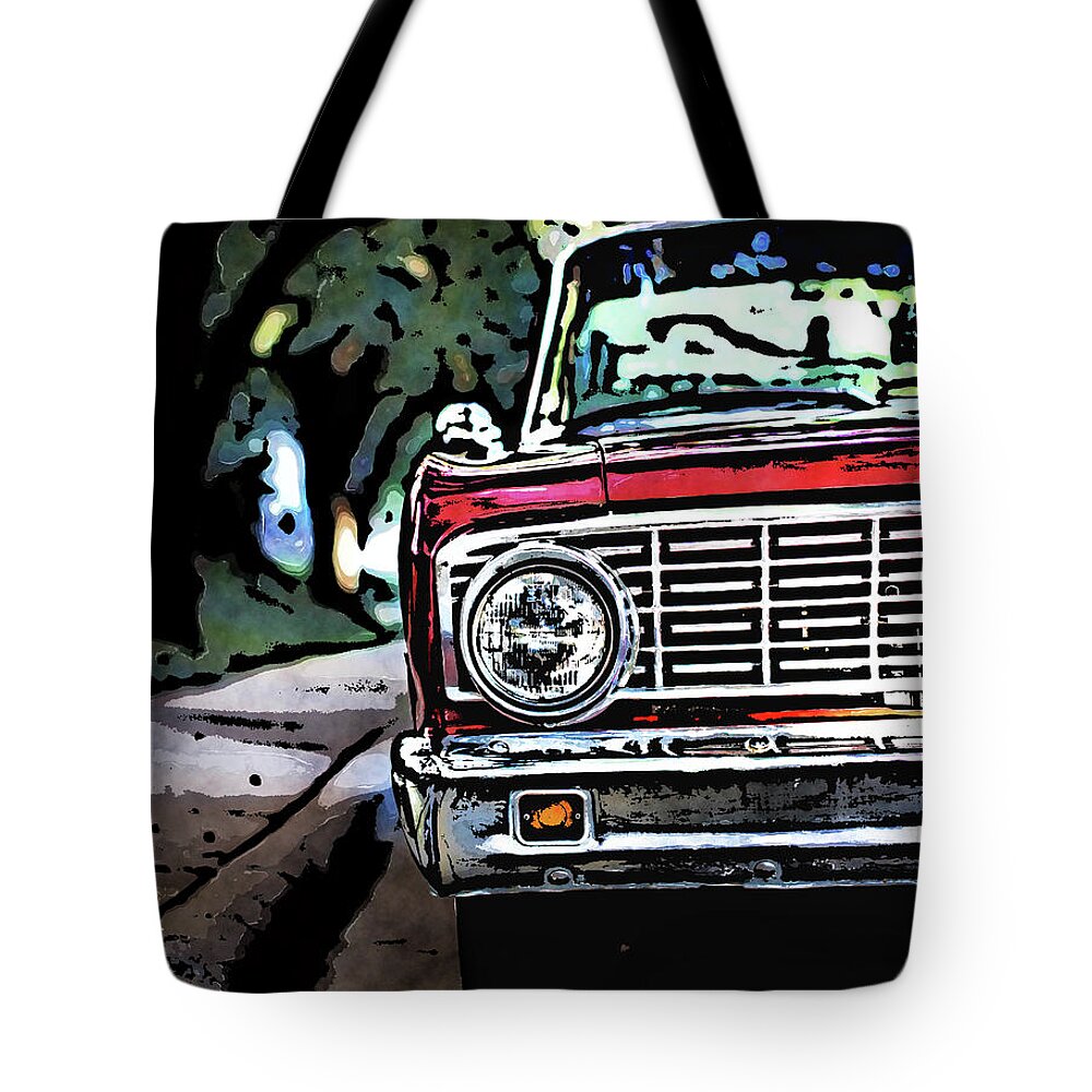 Old School Tote Bag featuring the digital art Old School Automobile Chrome by Phil Perkins