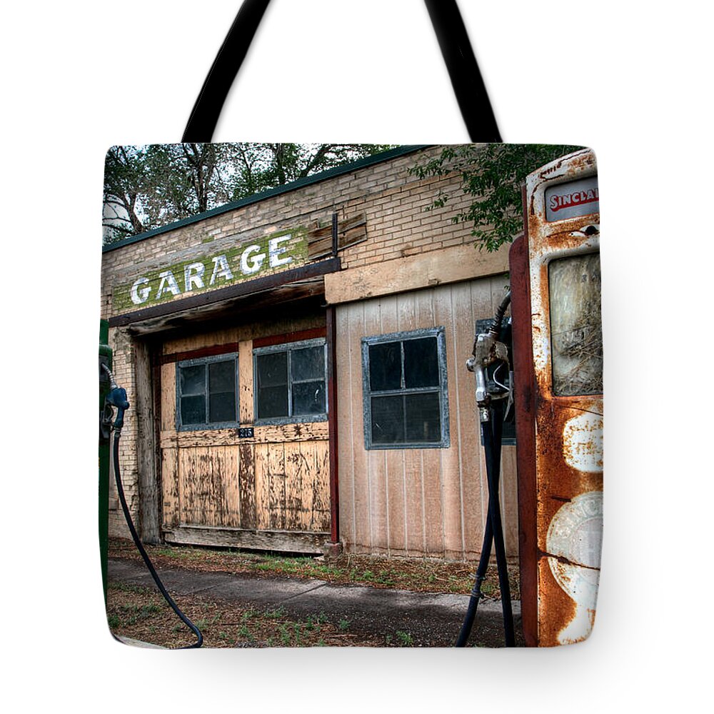 No People Tote Bag featuring the photograph Old Service Station by Brett Pelletier