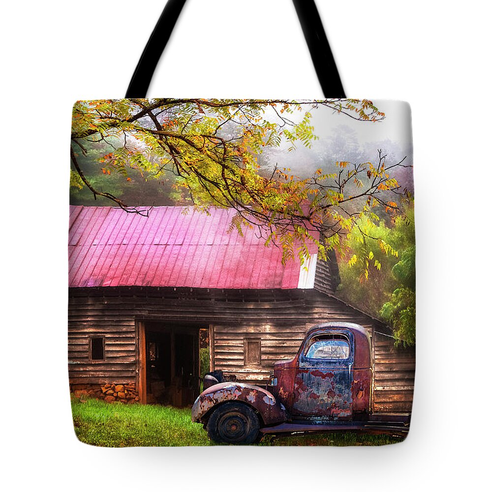 1938 Tote Bag featuring the photograph Old Smoky Truck and Barn by Debra and Dave Vanderlaan