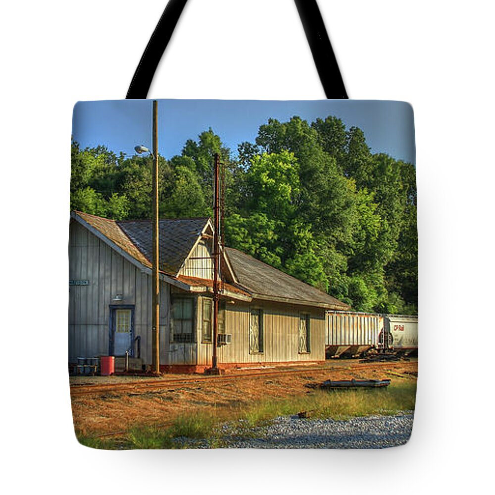 Reid Callaway Old South Trains Tote Bag featuring the photograph Old South Trains Madison Historic Train Station by Reid Callaway