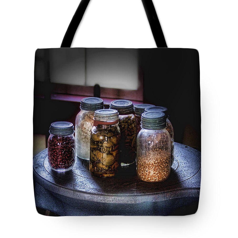 Canning Tote Bag featuring the photograph Old-Time Canned Goods by Tom Mc Nemar