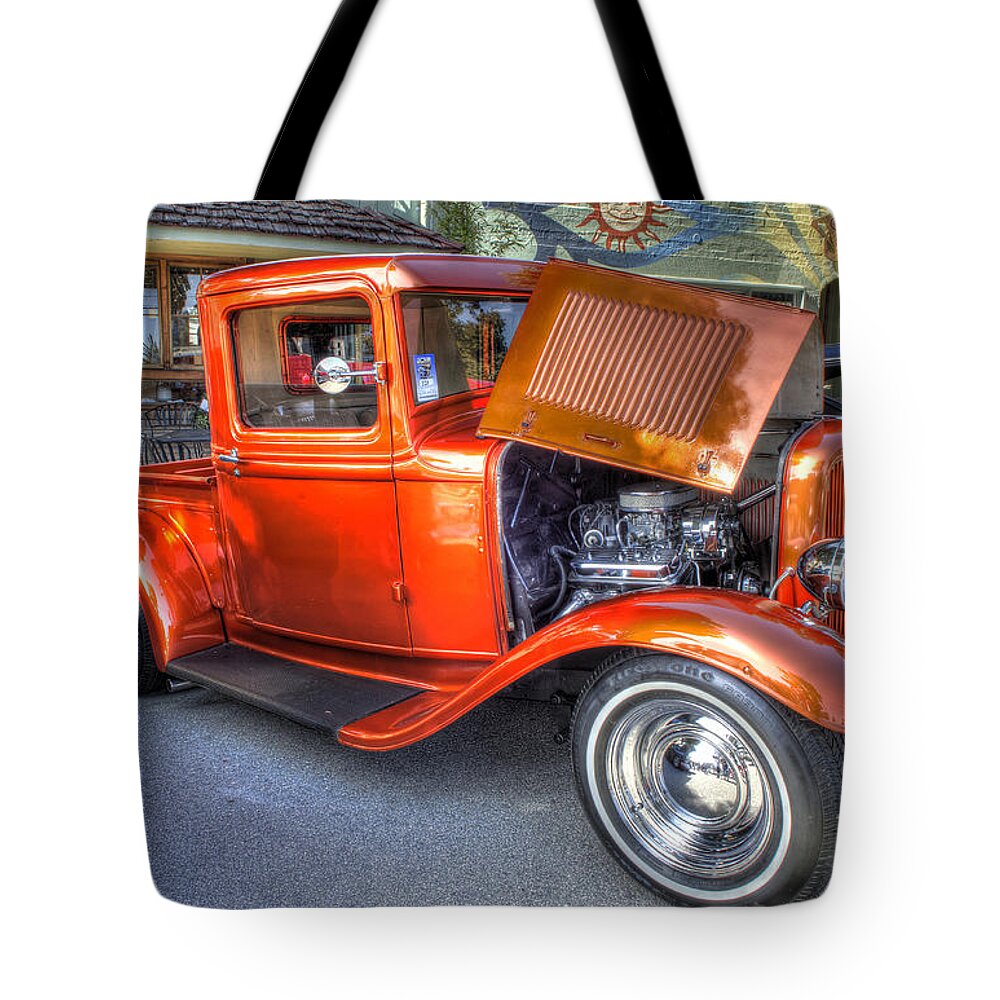 Hdr Process Tote Bag featuring the photograph Old Timer Orange Truck by Mathias 
