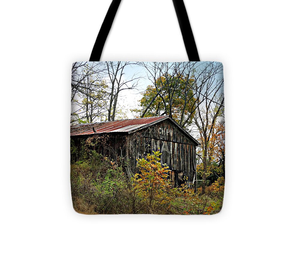 Old Tobacco Barn Tote Bag featuring the photograph Old Tobacco Barn by Dark Whimsy