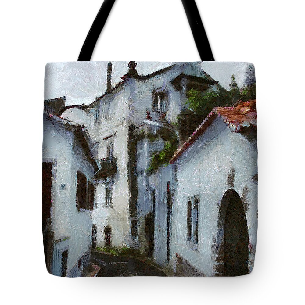 Painting Tote Bag featuring the painting Old Town Street by Dimitar Hristov