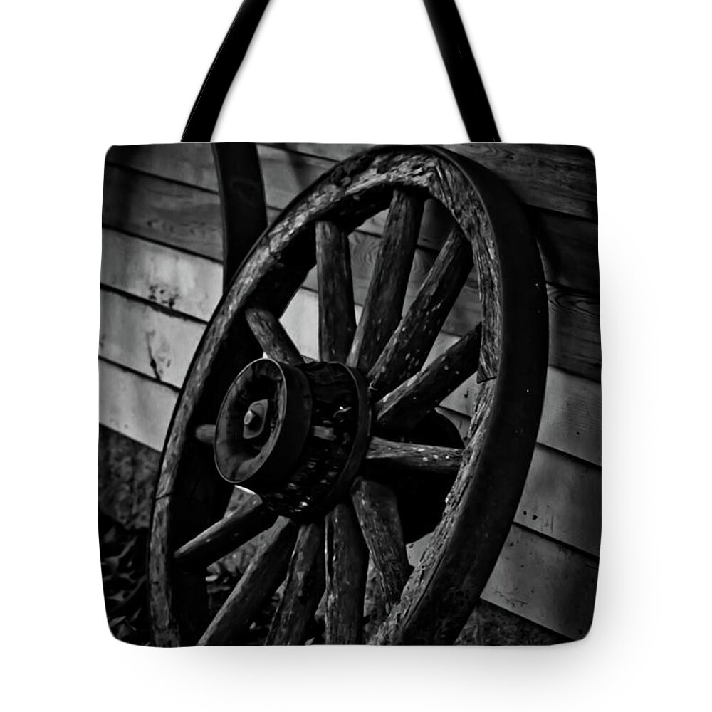 Old Tote Bag featuring the photograph Old Wagon Wheel by Joann Copeland-Paul