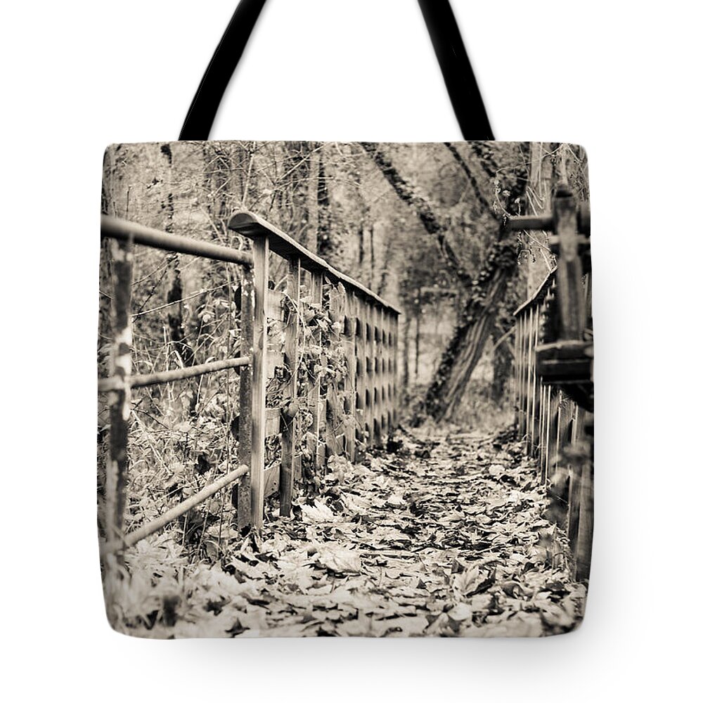 Old Tote Bag featuring the photograph Old Wooden Bridge by Georgia Clare