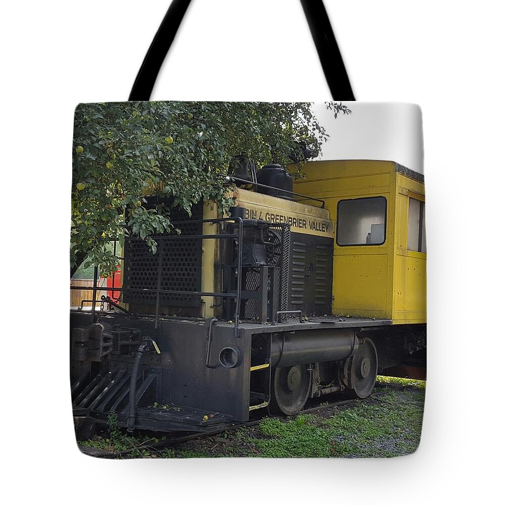 Durbin Tote Bag featuring the photograph Old Yellow Steam Engine by Jim Harris