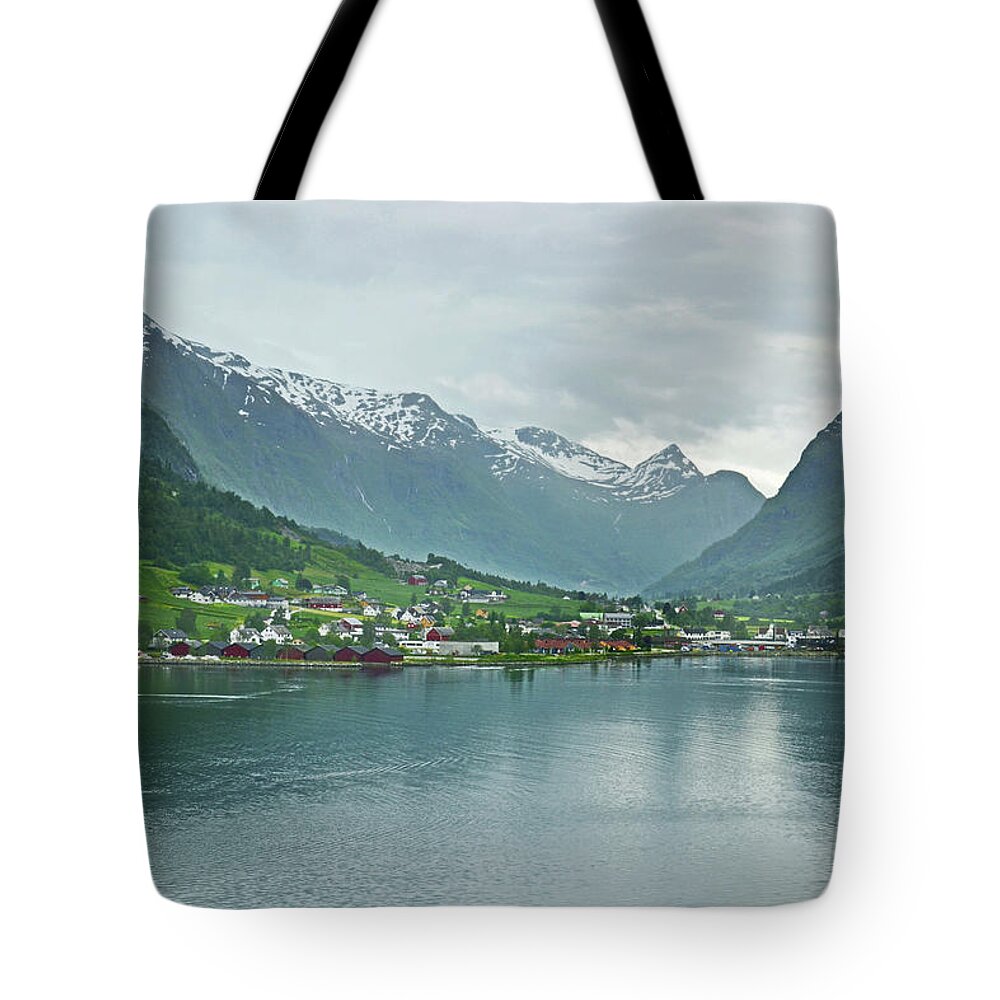 Olden Fjords Tote Bag featuring the photograph Olden On Nordfjord by Terence Davis