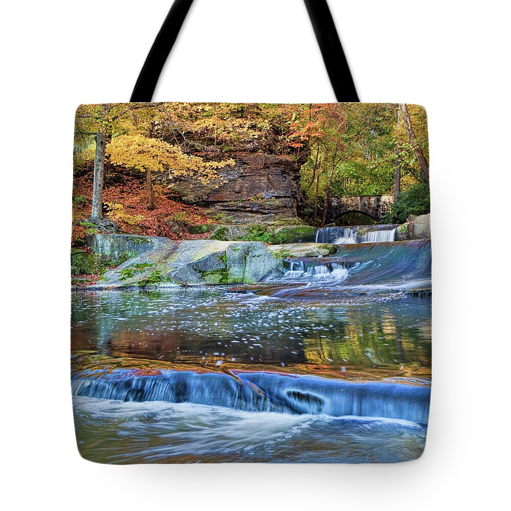 Landscape Tote Bag featuring the photograph Olmsted waterfalls by Marcia Colelli