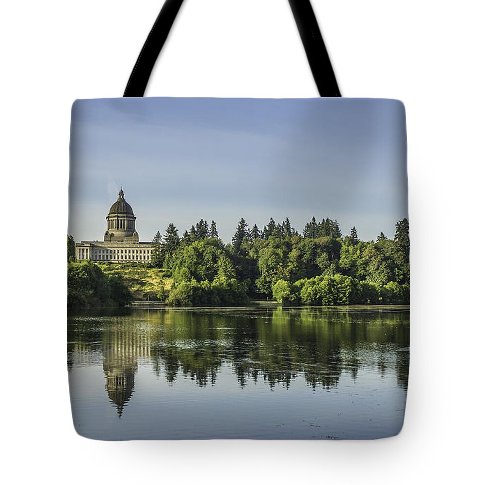 Olympia Tote Bag featuring the photograph Olympia's Capital Lake by Mark Joseph