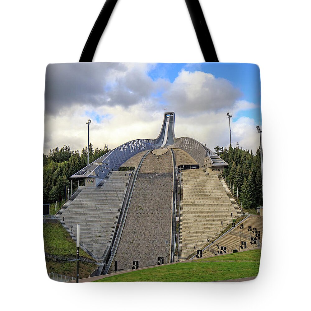 Ski Tote Bag featuring the photograph Olympic Ski Jump Oslo, Norway by Allan Levin