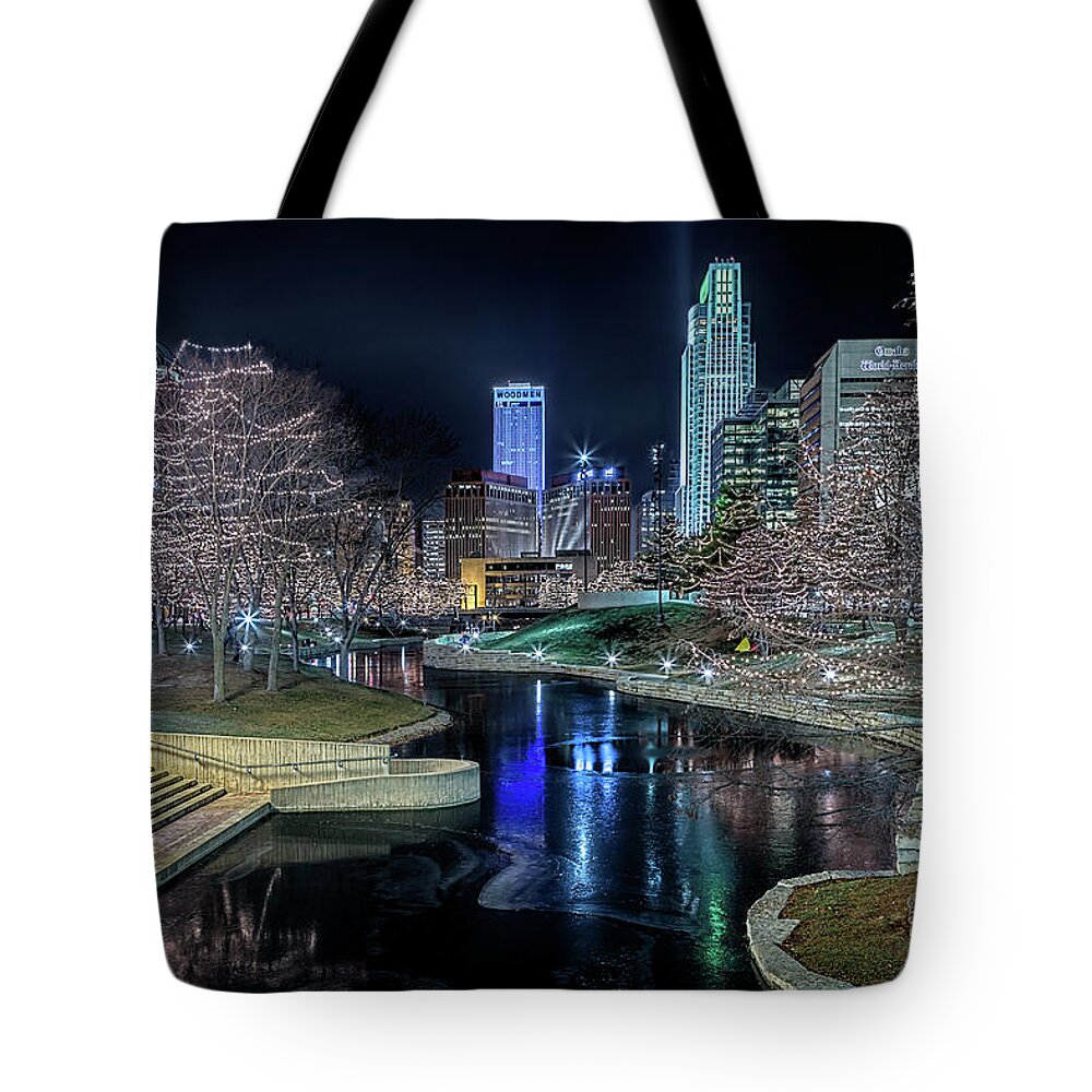 Omaha Tote Bag featuring the photograph Omaha Holiday Lights Festival by Susan Rissi Tregoning