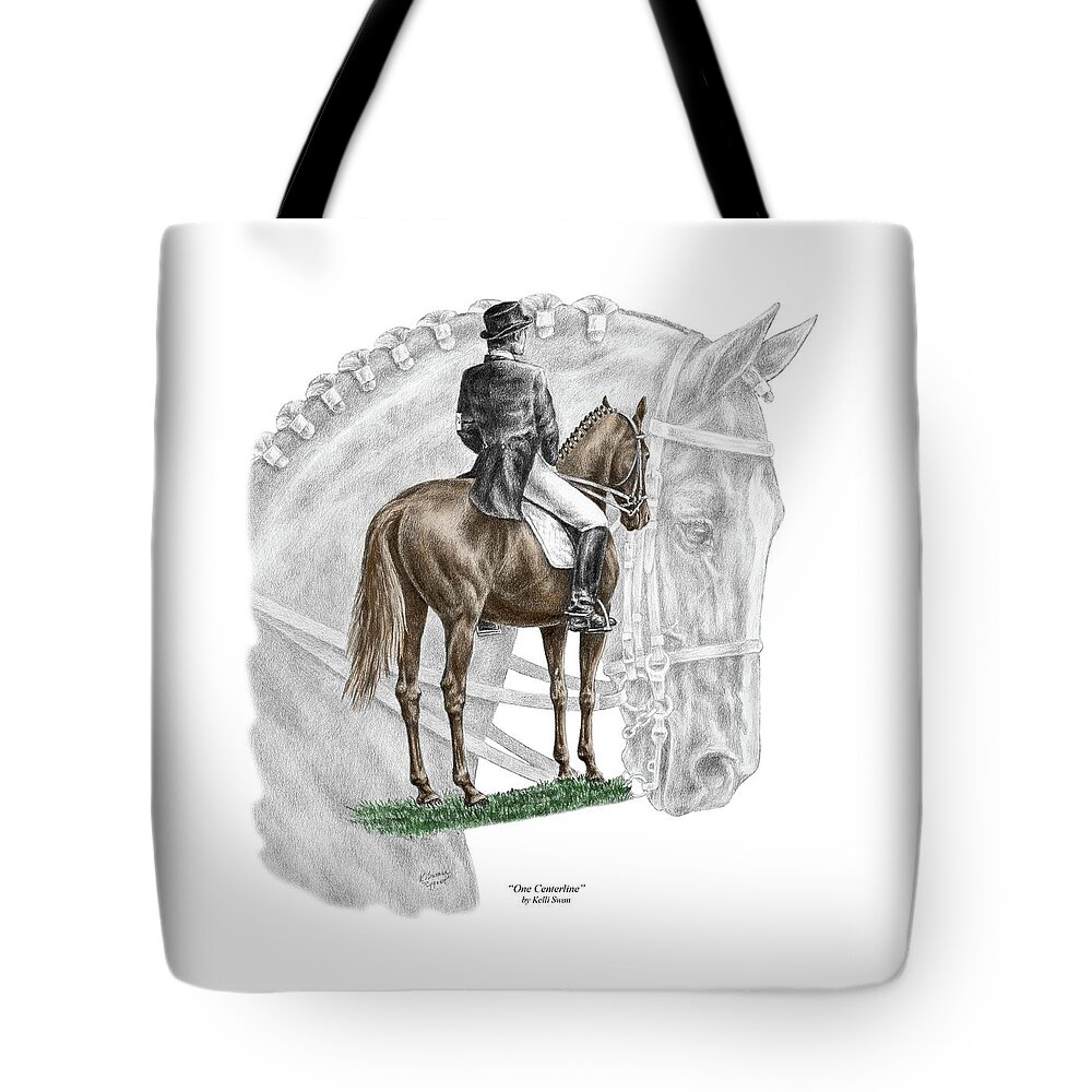 Dressage Tote Bag featuring the drawing On Centerline - Dressage Horse Print color tinted by Kelli Swan