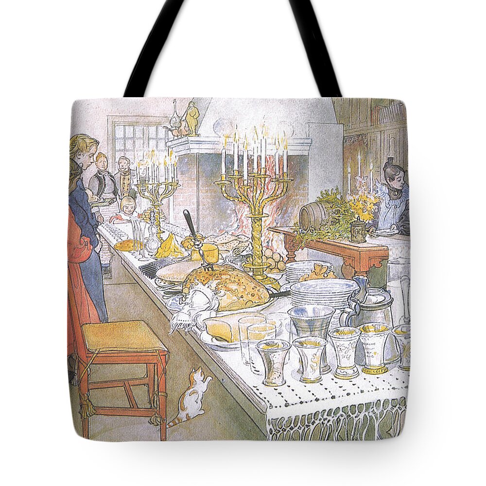 Larsson Tote Bag featuring the painting On Christmas Eve by Carl Larsson
