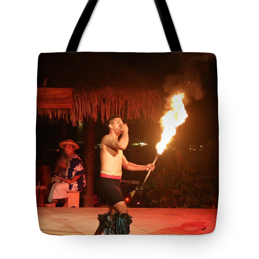 Tahiti Tote Bag featuring the photograph On Fire in Tahiti by Kathryn McBride