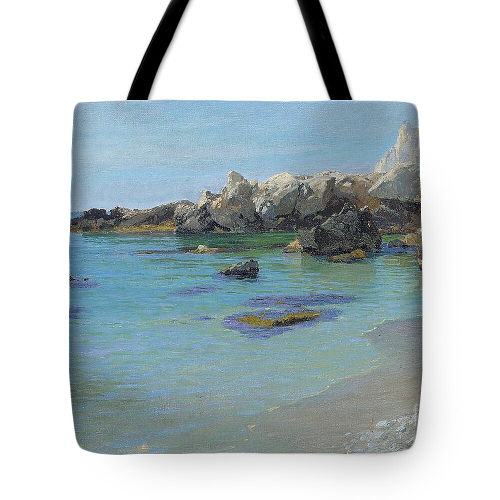 Blue Tote Bag featuring the painting On the Capri Coast by Paul von Spaun