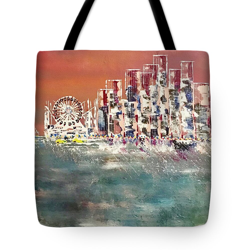 Orange Tote Bag featuring the painting On the Curve Navy Pier Chicago by George Riney