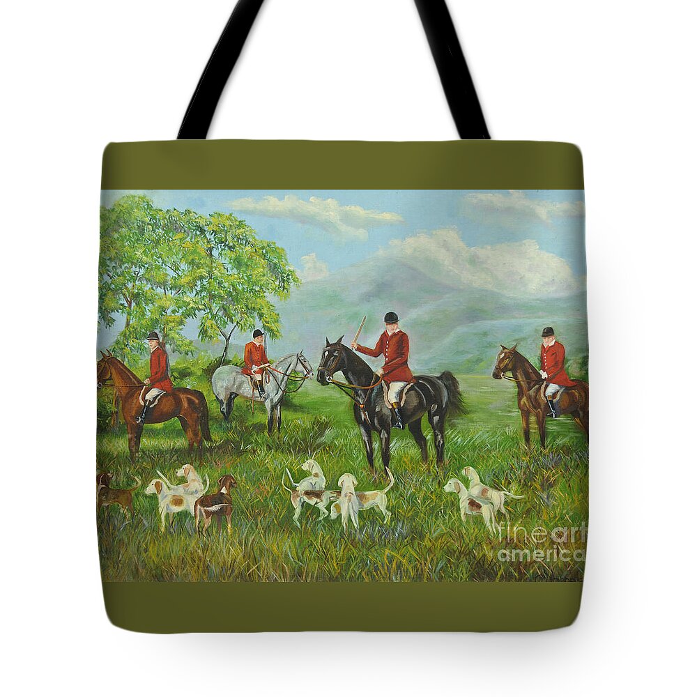 Fox Hunt Tote Bag featuring the painting On The Hunt by Charlotte Blanchard