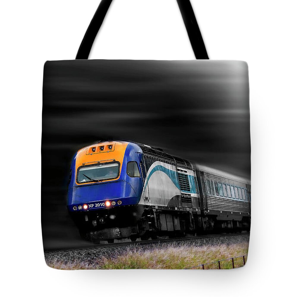 Trains Australia Tote Bag featuring the digital art On the move 01 by Kevin Chippindall