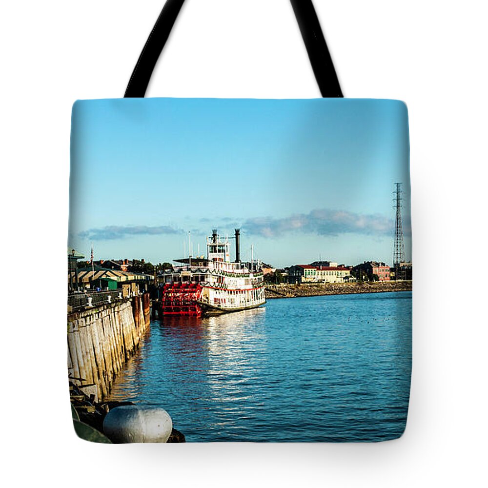 Natchez Riverboat Tote Bag featuring the photograph On The River Front by Frances Ann Hattier